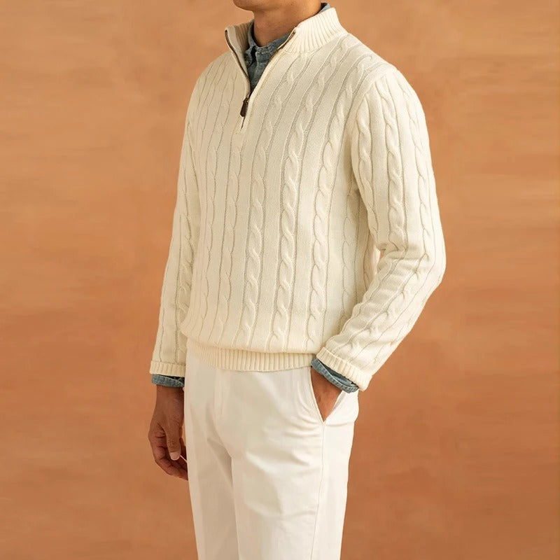 Herren Halbzip Pullover – Jacquard Strick Winterstil