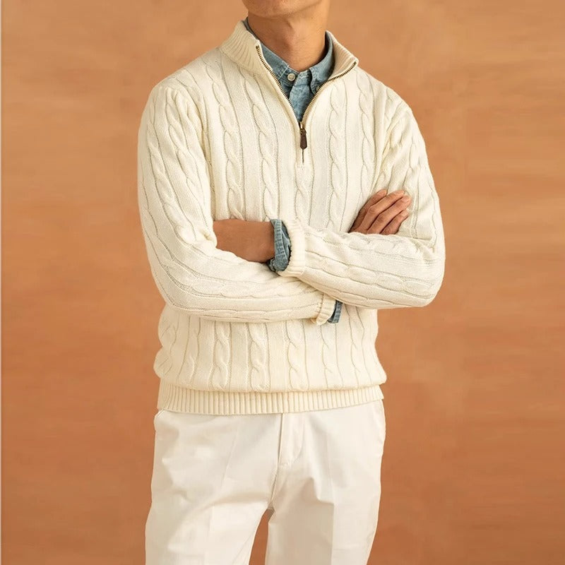Herren Halbzip Pullover – Jacquard Strick Winterstil