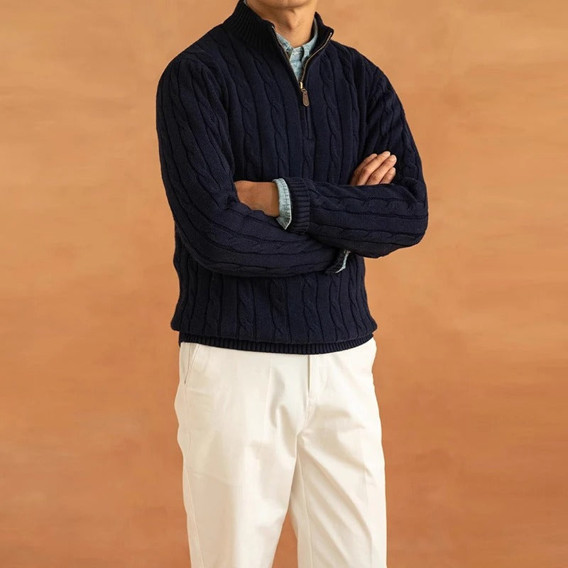 Herren Halbzip Pullover – Jacquard Strick Winterstil