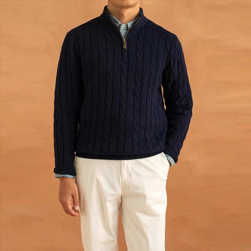 Herren Halbzip Pullover – Jacquard Strick Winterstil
