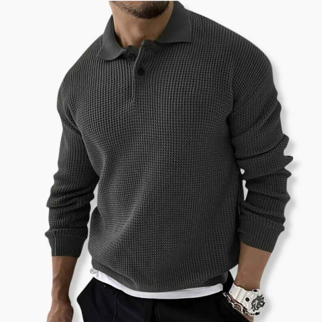 Herren Strick-Waffelpolo-Pullover