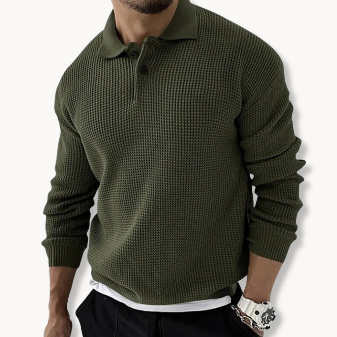 Herren Strick-Waffelpolo-Pullover