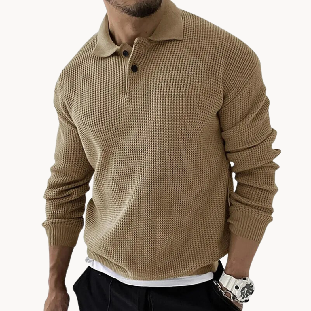 Herren Strick-Waffelpolo-Pullover