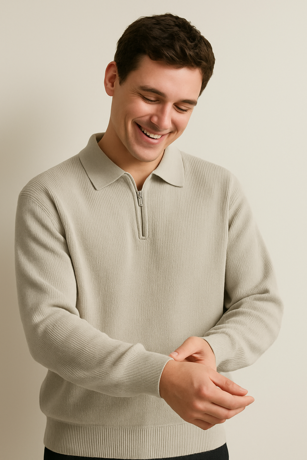 Herren Polo Pullover mit Reißverschluss - Weiches Strickmode-Oberteil