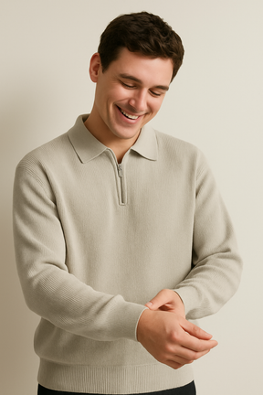 Herren Polo Pullover mit Reißverschluss - Weiches Strickmode-Oberteil