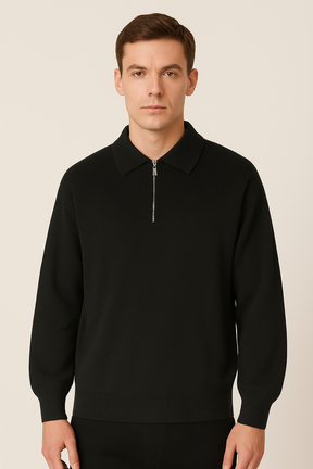 Herren Polo Pullover mit Reißverschluss - Weiches Strickmode-Oberteil