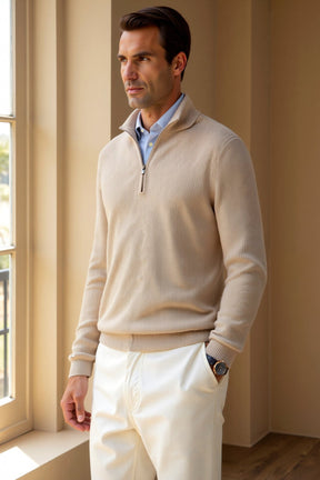 Herren Viertel-Reißverschluss Pullover - Klassisches Strickdesign aus Wolle
