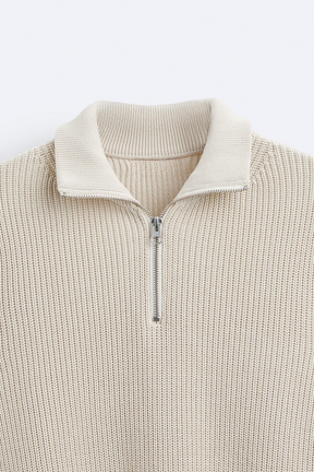 Herren Viertel-Reißverschluss Pullover - Klassisches Strickdesign aus Wolle