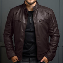 Herren Vintage Lederjacke mit Reißverschluss und Taschen