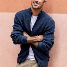 Herren Zip-Kragen Pullover mit horizontaler Rippstruktur