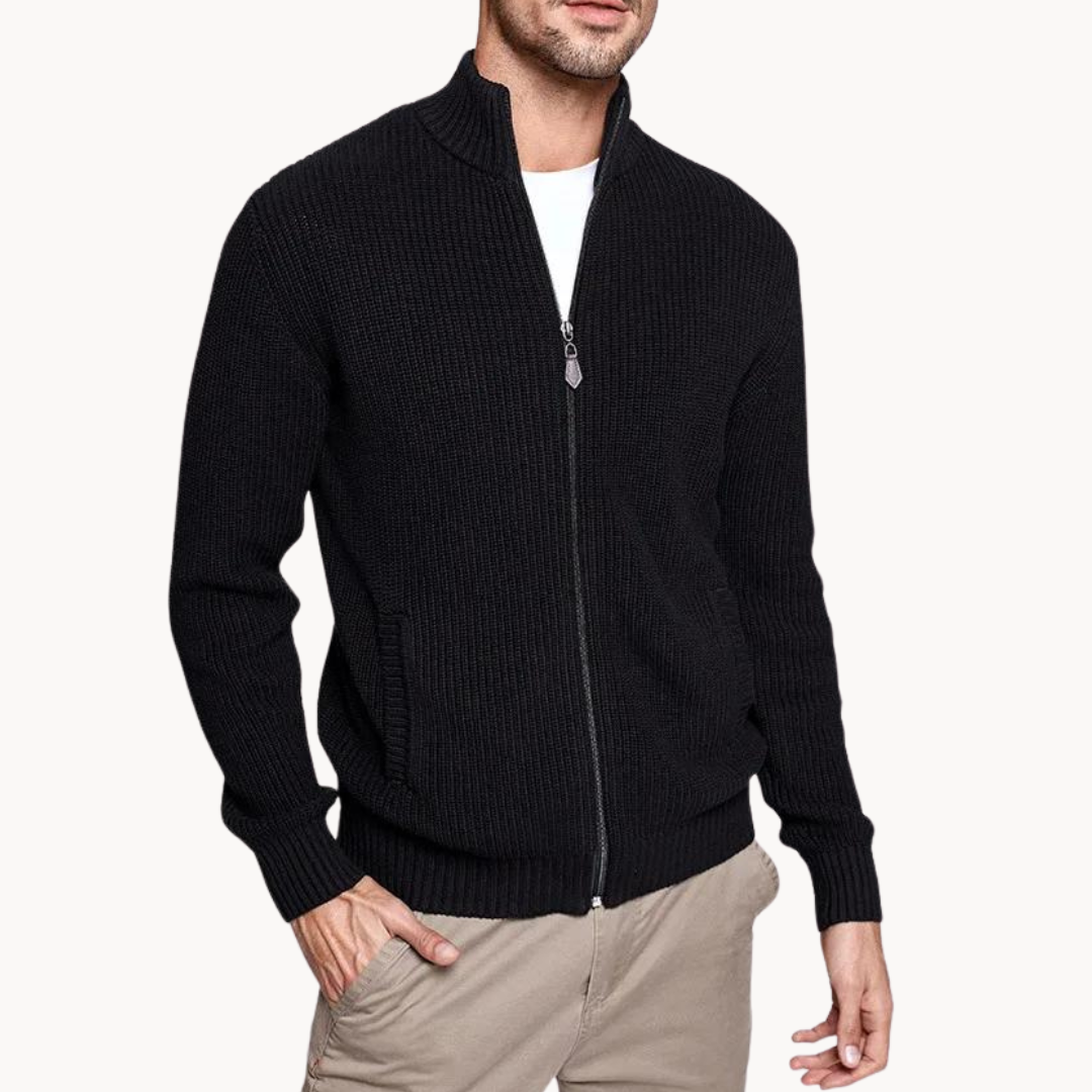 Herren Zip-Kragen Pullover mit horizontaler Rippstruktur