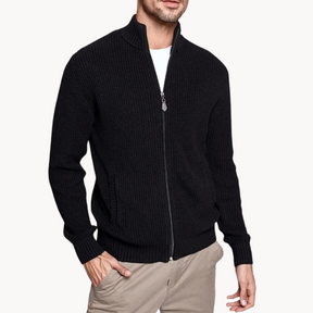 Herren Zip-Kragen Pullover mit horizontaler Rippstruktur