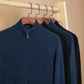 Herren Zip-Kragen Pullover mit horizontaler Rippstruktur