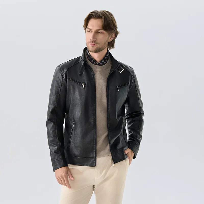 Milo Herren Bikerjacke | PU Leder mit Fleece-Innenausstattung, Lässig