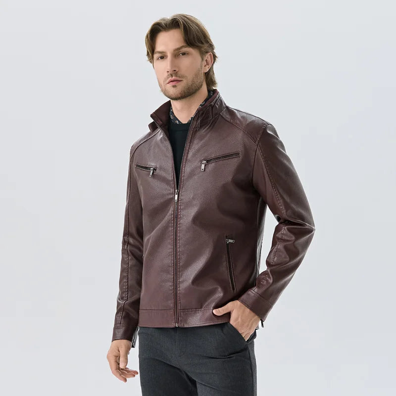 Milo Herren Bikerjacke | PU Leder mit Fleece-Innenausstattung, Lässig