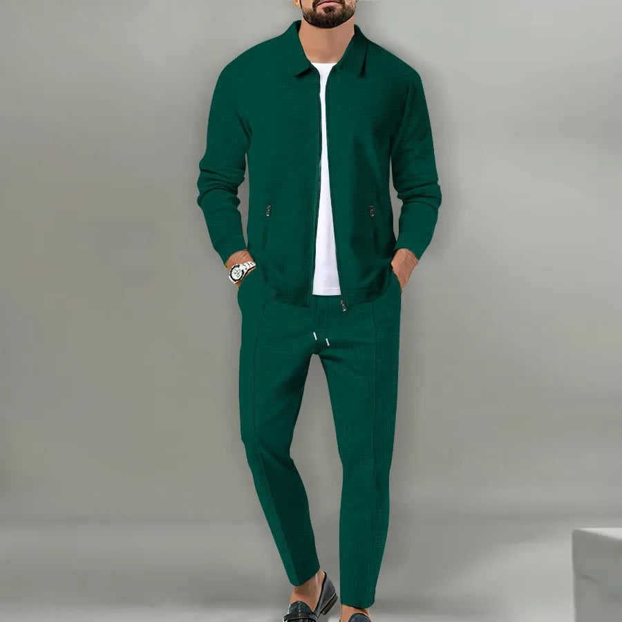 Milo Herren Set | 100% Baumwolle, Lässiger Zip-Up Mantel und Hose für Herbst