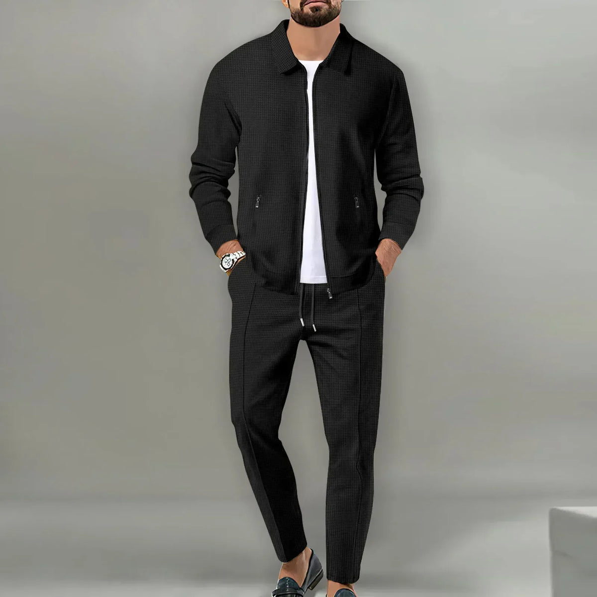 Milo Herren Set | 100% Baumwolle, Lässiger Zip-Up Mantel und Hose für Herbst