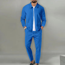 Milo Herren Set | 100% Baumwolle, Lässiger Zip-Up Mantel und Hose für Herbst