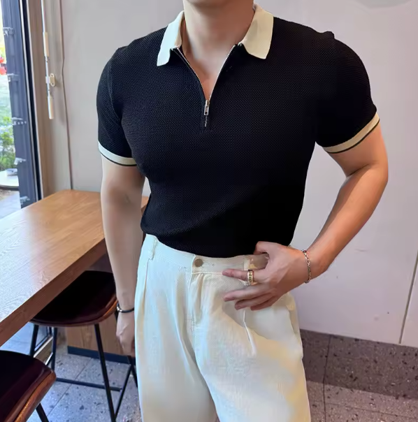 Pino Herren Poloshirt | Baumwolle, Kontrastkragen mit Zipper