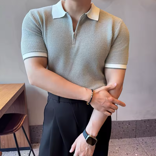 Pino Herren Poloshirt | Baumwolle, Kontrastkragen mit Zipper