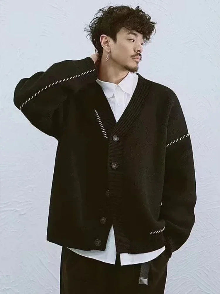 Saito Herren Strickjacke | Klassische Baumwolle, Schwarze Strickjacke