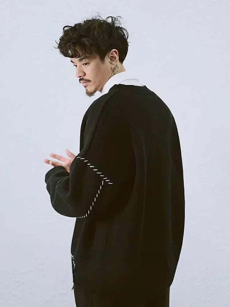 Saito Herren Strickjacke | Klassische Baumwolle, Schwarze Strickjacke
