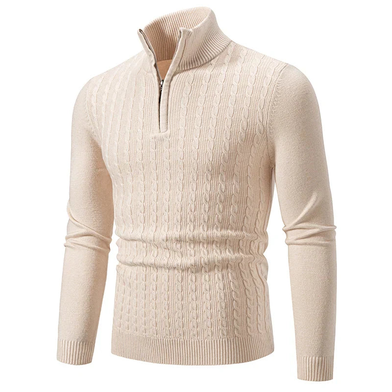 ByCastello | Kabelstrick Halb-Zip Pullover