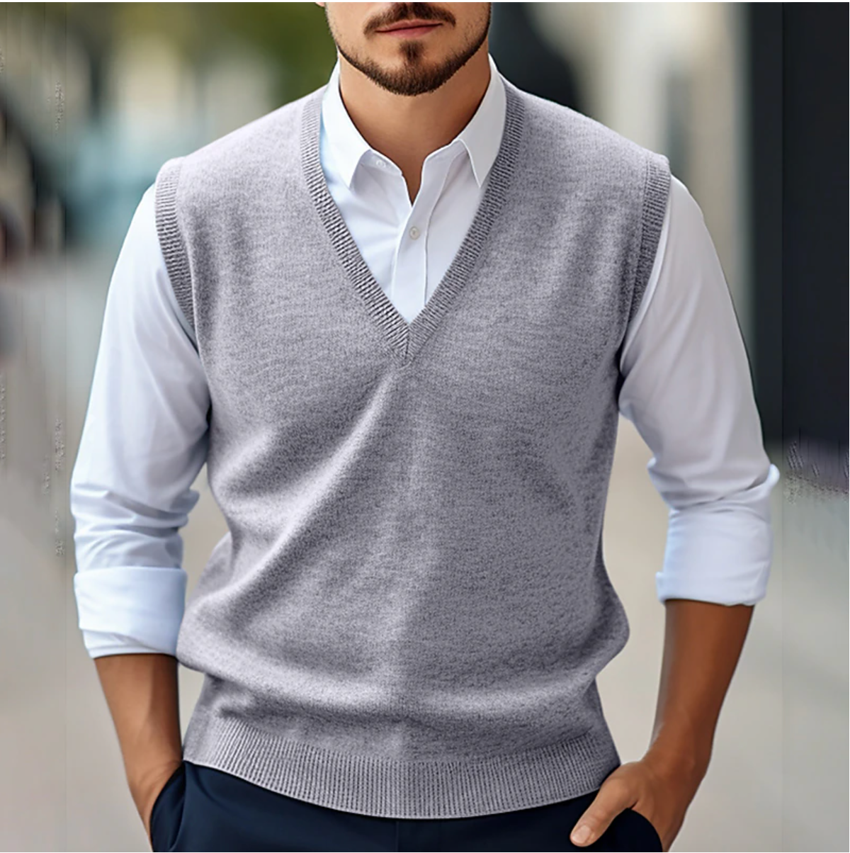 Larry | Ärmelloser V-Ausschnitt Pullover