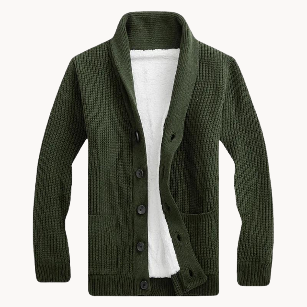 Herren Fleece Schalkragen Cardigan Pullover