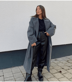 Damen Langer Wollmischung Doppelreiher Mantel